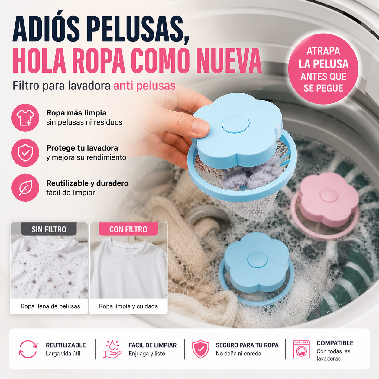 🔴 Filtro para lavadora anti pelusas