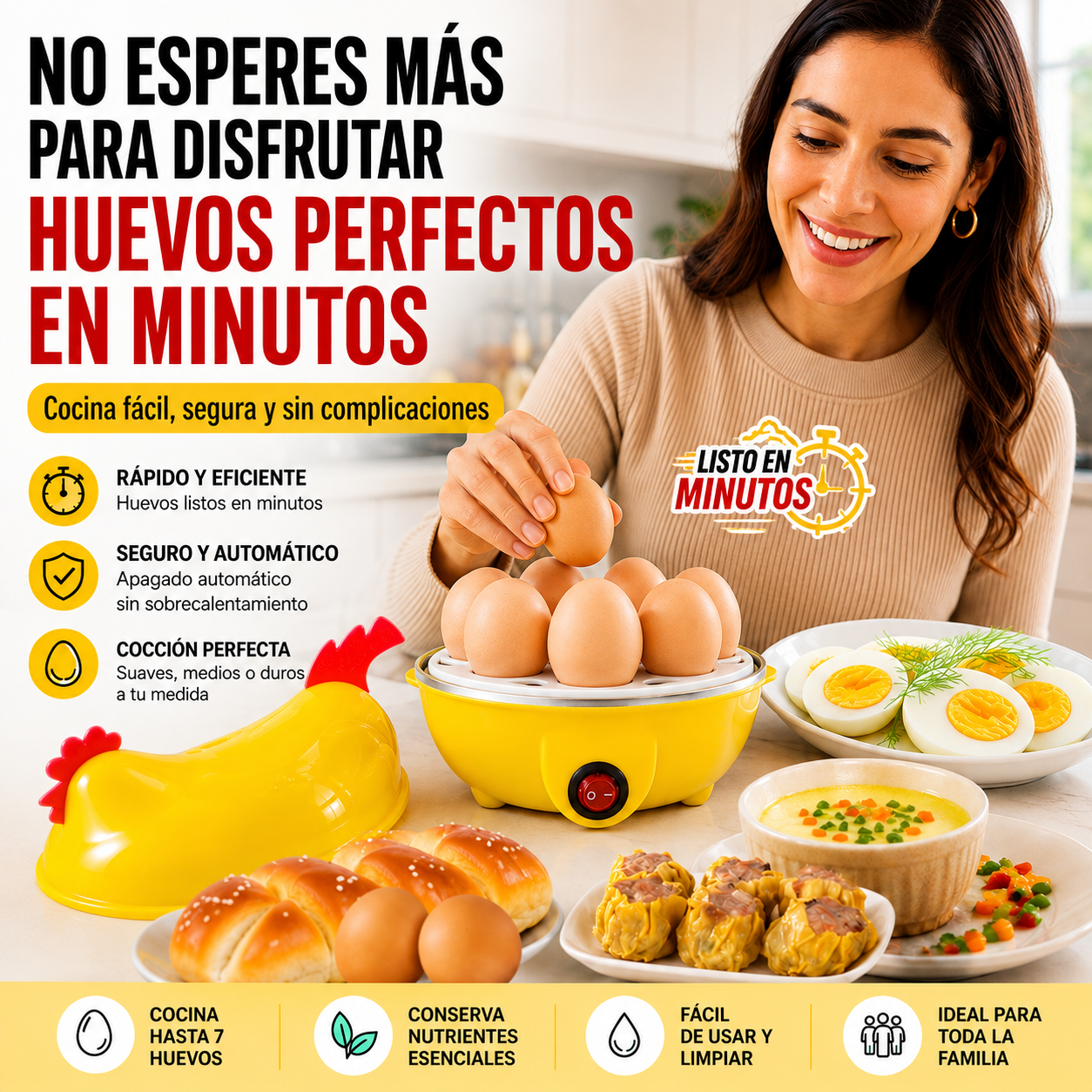 Dale a tu cocina la facilidad, seguridad y practicidad de preparar huevos perfectos sin esfuerzo
