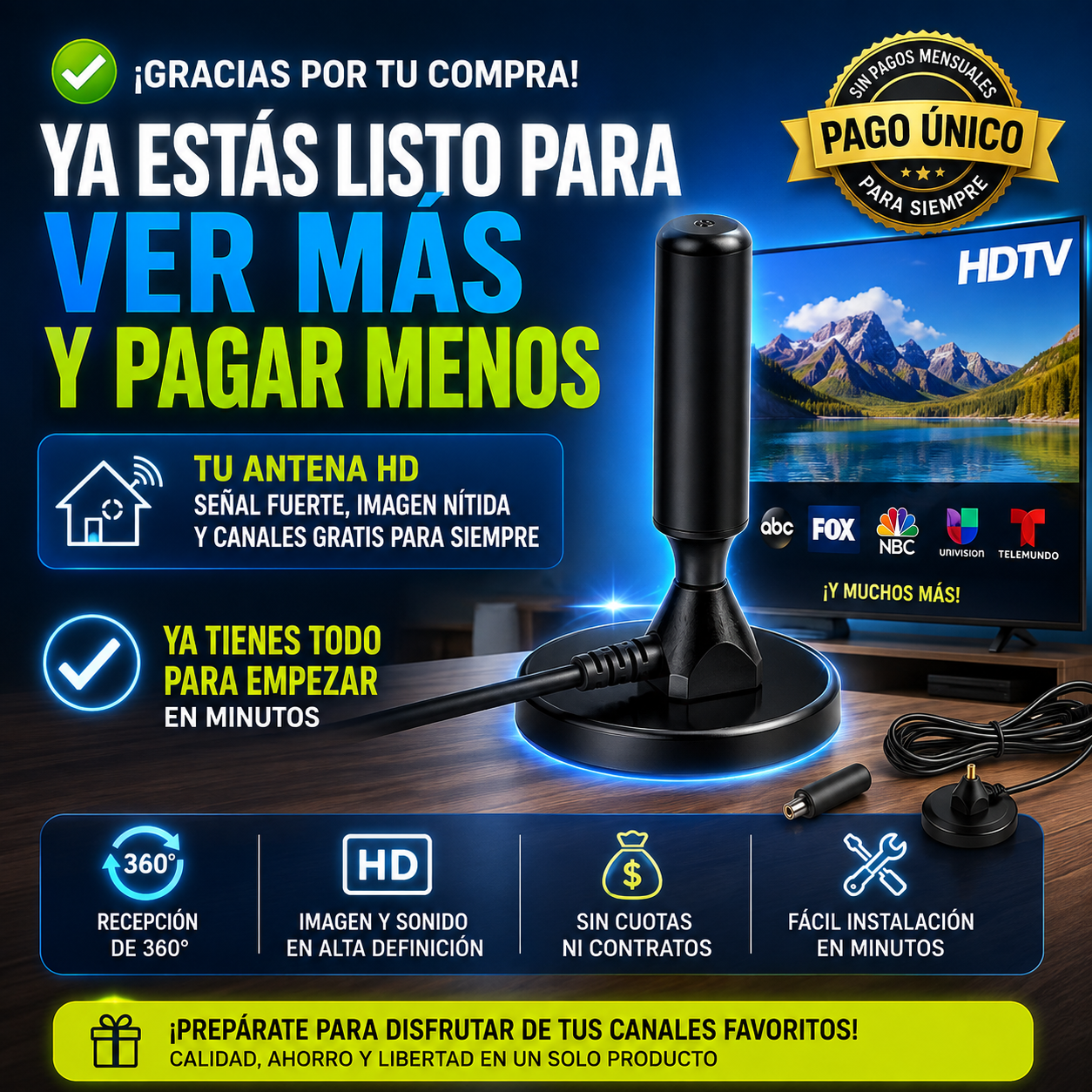 UPSELL 1 CLICK - LINTERNA 4 EN 1 - OFERFLY - Antena Hd De Televisión Digital Smart Tv